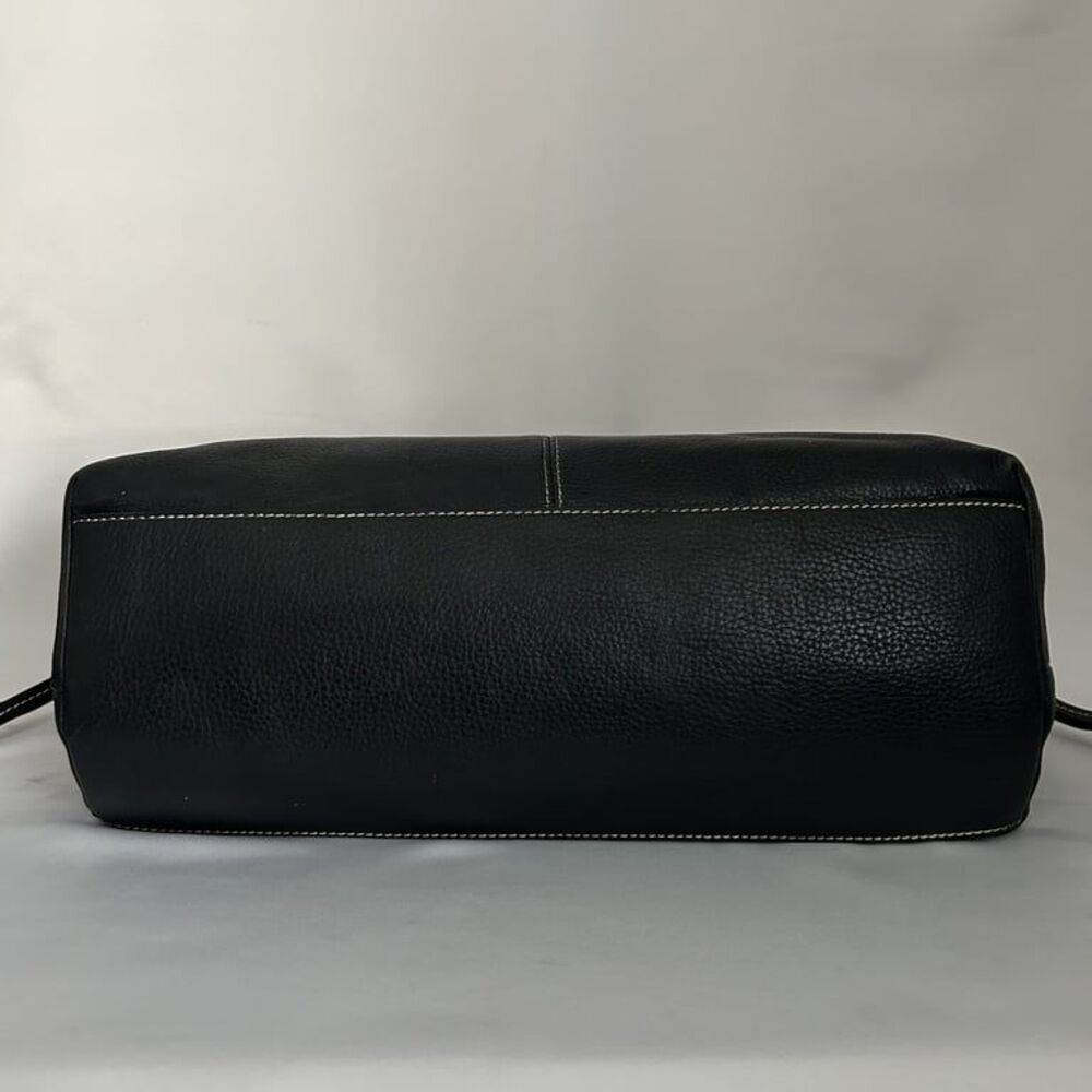 Dooney & Bourke Pebbled Leather Drawstring Tote Satchel Black Contrast Stitch - Picture 4 of 15